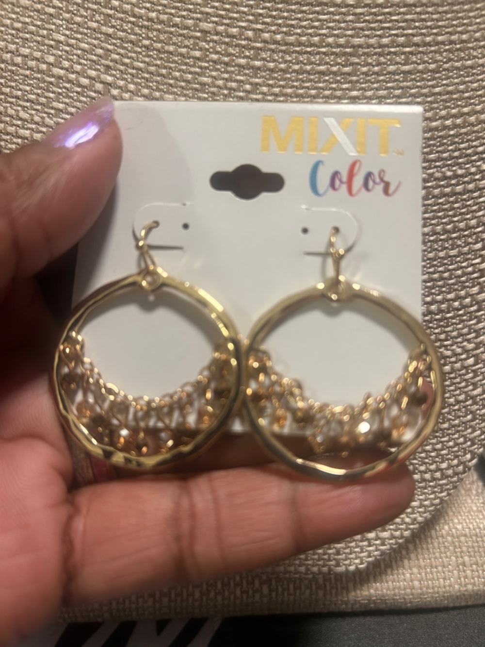 Mixit Gold Hoop Earrings with Chain Dangles